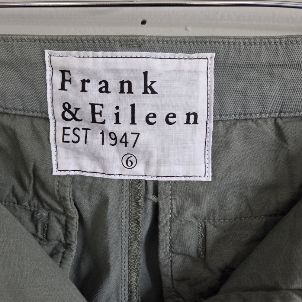 Frank & Eileen Women's Chino Pants Green Cotton Elastane Button Zipper Raw Hem - Picture 3 of 7